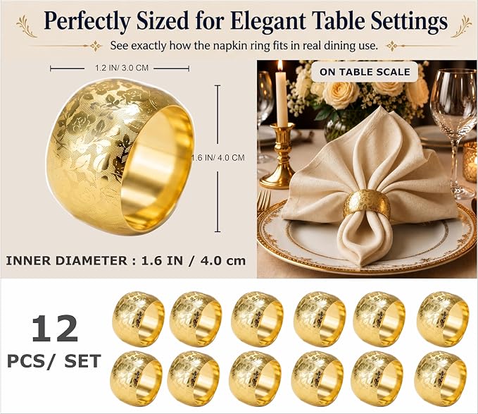 Gold Napkin Rings Set of 12 – Minimal Modern Design – Elegant Napkin Ring - Image 2