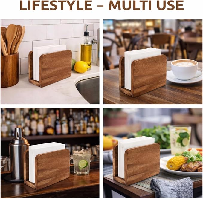 Mango Wood Burning Finish Napkin Holder, 5.5"x2.5"x4" | Upright Paper Napkin - Image 4