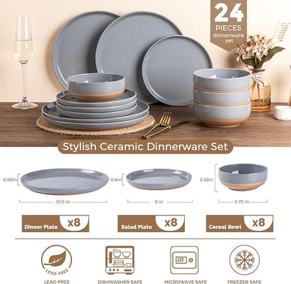 AmorArc Dinnerware Sets for 8, 24 Pieces Ceramic Plates and Bowls Set | Scratch - Image 3