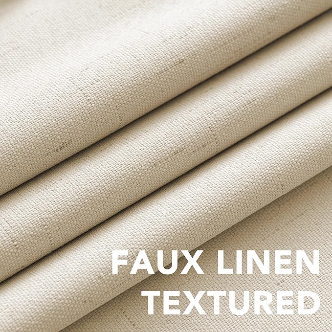 H.VERSAILTEX Curtains for Bedroom Black Out Thermal Insulated Linen Textured Curtains Room Darkening Curtain Living Room Curtain 2 Panel Sets, Bleached Sand, 52x96 Inch