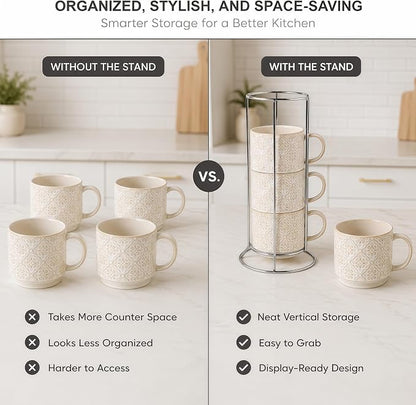 6 Oz Coffee Mugs with Stand, Stackable Coffee Cups Set of 4, Ceramic Espresso - Image 7