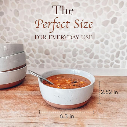 Mora Ceramic Flat Bowls Set of 4-25 oz- For Soup, Salad, Rice, Cereal, Breakfast, Dinner, Serving, Oatmeal, etc - Microwave, Dishwasher and Oven Safe Porcelain Bowl for Eating and Kitchen- Earl Grey