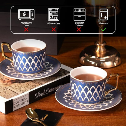 KAMMAK Tea Cups and Saucers Set of 2, Fine Bone China Coffee Cups, NX027 | - Image 3