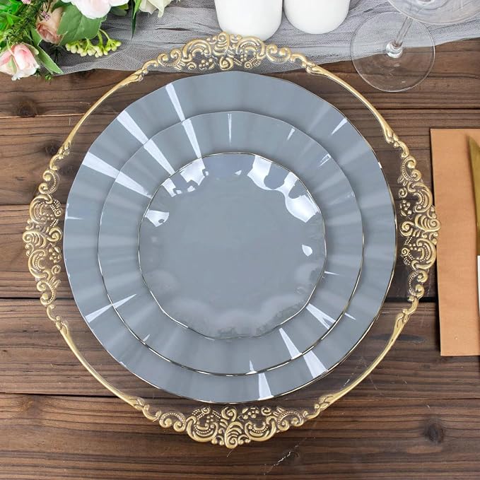 Efavormart 9" Salad Plates – Set of 10 Plastic Dusty Blue Round Disposable - Image 2