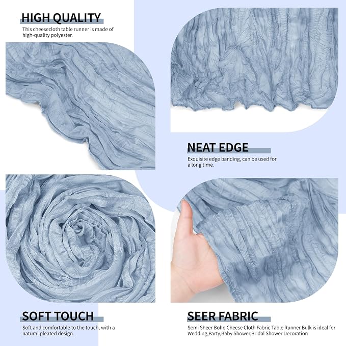 12 Pack Dusty Blue Cheesecloth Table Runner 10Ft, Gauze Table Runners 21.5 x - Image 3