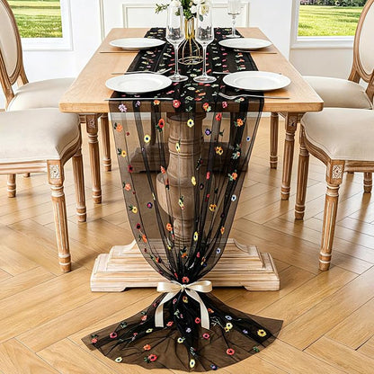 BINBE 12pcs Daisy Spring Table Runner Embroidery Gauze 10FT Florals Seasonal - Image 2
