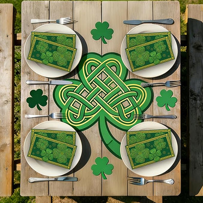 St. Patrick's Day Napkins - 100 Pcs Green Shamrock Saint Paper Disposable Party Decorations Bulk Lucky Four-leaf Clover Celtic Knot Irish Decorative Dinner Guest Cocktail Table Decor Supplies