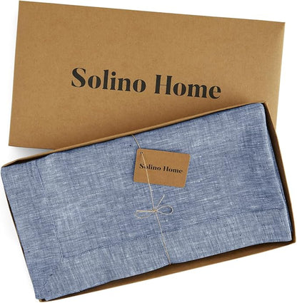 Solino Home Linen Tablecloth 60 x 90 Inch - 100% Pure Linen Chambray Indigo Table Cloth for Rectangle Tables - Athena, Machine Washable Tablecloth for Spring, Easter