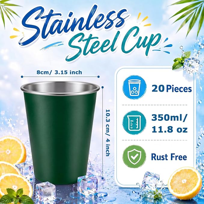 Mimorou 20 Pack 12 oz Stainless Steel Pint Cups Metal Cups Unbreakable Drinking - Image 2