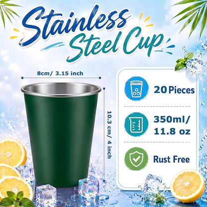 Mimorou 20 Pack 12 oz Stainless Steel Pint Cups Metal Cups Unbreakable Drinking - Image 2