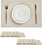 Leetaltree Beige White Placemats Set of 16 - Heat Resistant Non-Slip Place mats for Dining Table, Washable Durable PVC Vinyl Woven Table Mats(Beige White, 16)