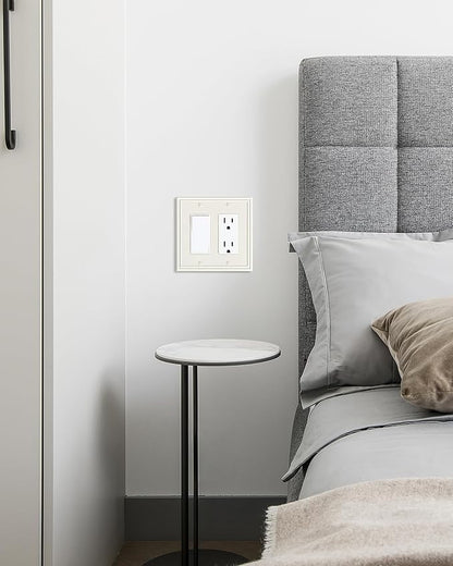 2-Pack Double Decorator Switch Covers Wall Plate, Zinc Alloy Light Almond Wall Plates for Electrical Outlets, Receptacle, GFCI Outlet, Dimmer Switch, Corrosion Resistant