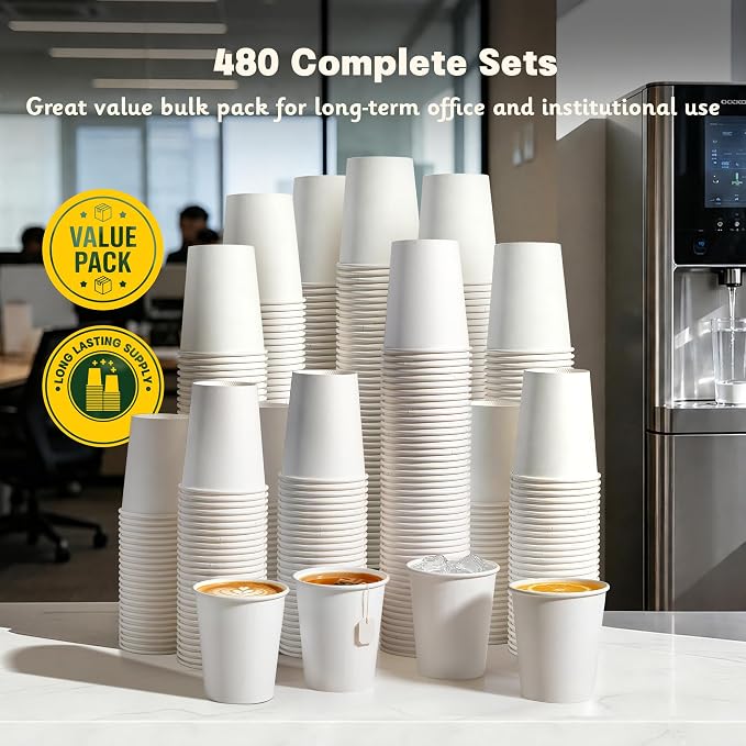 480 Pack 8 oz White Paper Cups, Disposable Coffee Cups - Image 7
