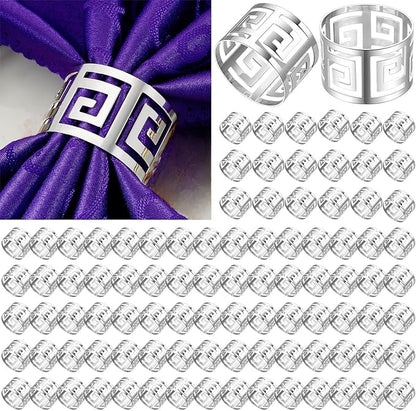 Hotop 96 Pcs Silver Napkin Rings Set Hollow Out Metal Napkin Holder Exquisite Serviette Buckle Bulk for Wedding Party Gathering Dinner Table Decoration