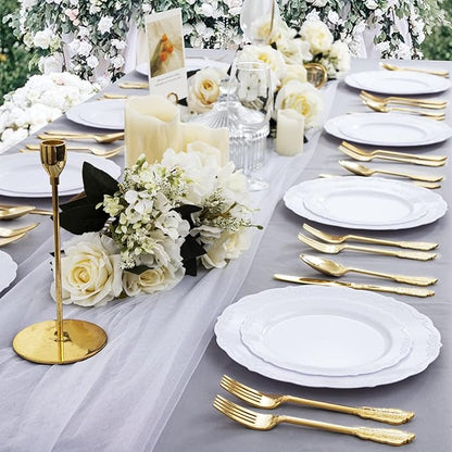 DaYammi 60PCS White Plastic Plates, Heavy Duty White Disposable Plates Premium 10inch Dinner Plates Hard Plastic Plates Disposable for Party Wedding Bridal Shower