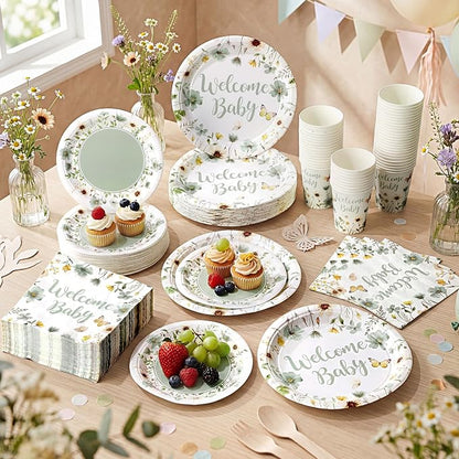 Pickmesh 250 Pcs Sage Green Floral Baby Shower Party Supplies Decorations Serve - Image 6