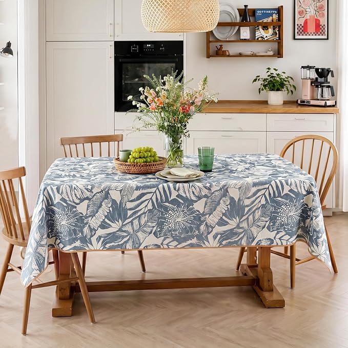 jinchan Blue Tropical Floral Linen Rectangle Table Cloth 50x70 | Vibrant - Image 6