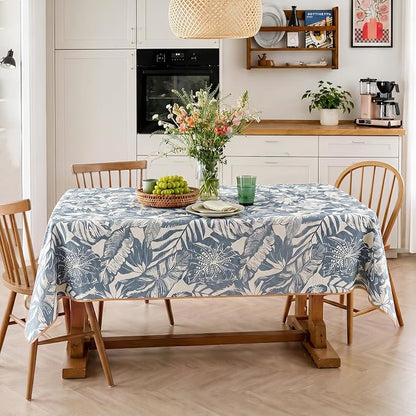 jinchan Blue Tropical Floral Linen Rectangle Table Cloth 50x70 | Vibrant - Image 6