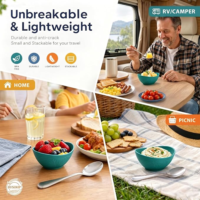 10oz Wheat Straw Bowls Set of 6, Unbreakable Plastic Bowls Reusable - Image 6