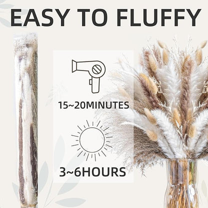 300PCS Natural Pampas Grass Mix Bouquet | Dried Pampas Bouquet for Wedding Boho Flowers Home Table Decor Desk Decor, Rustic Farmhouse Decor (300PCS)