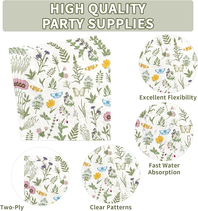 200Pcs Wildflower Spring Butterfly Party Decorations, Serves 50 | Colorful - Image 5