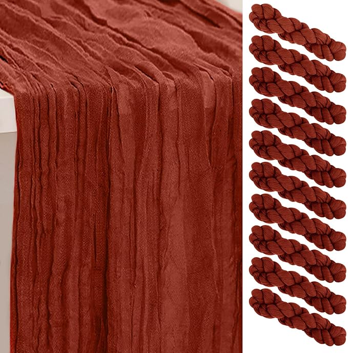 10 Pack Terracotta Christmas Cheesecloth Table Runner 35x120 Inch 10Ft Rustic by SuBleer