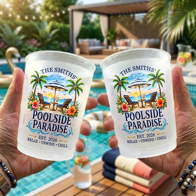 Custom Poolside Party Cups, Personalized Summer Vacation And Travel Gifts - Image 3