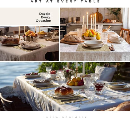 Leetaltree Gold Placemats Set of 12 - Heat Resistant Non-Slip Place mats for Dining Table, Washable Durable PVC Vinyl Woven Table Mats(Luxury Gold, 12)