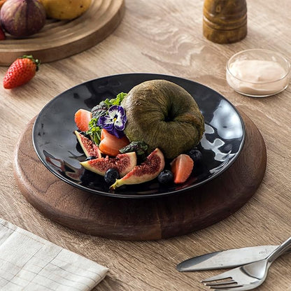 vicrays Ceramic Dessert Salad Plates, 8 Inch, Microwave, Oven, and Dishwasher Safe, Round, Porcelain Fluted Suitable for Snacks, Appetizer, Home, Party, Restaurant - Set of 6 Black
