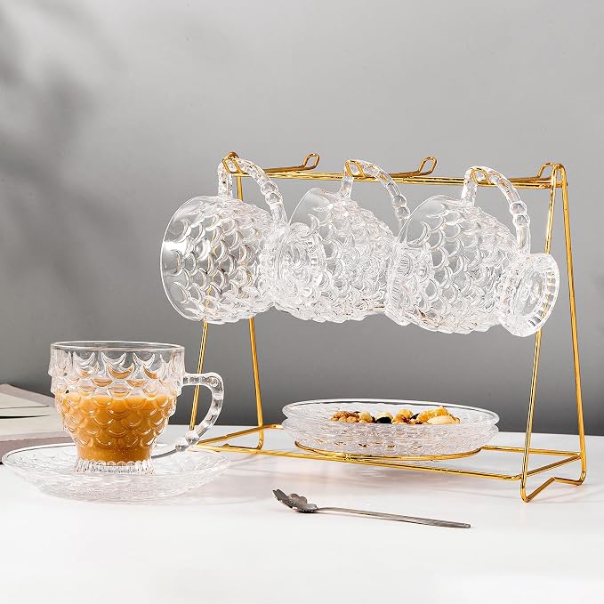 Glass Tea Cups and Saucers Set of 6 - Image 5