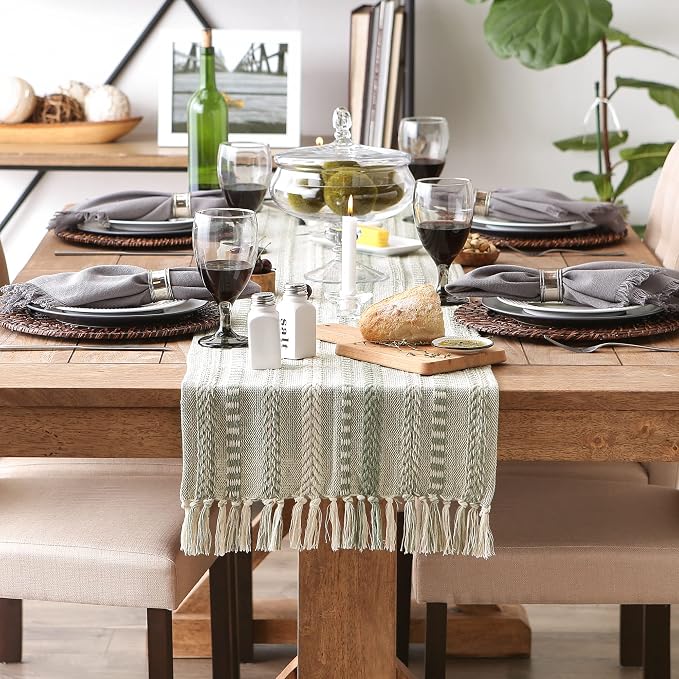 DII Farmhouse Braided Stripe Table Runner Collection, Artichoke Green - Image 6