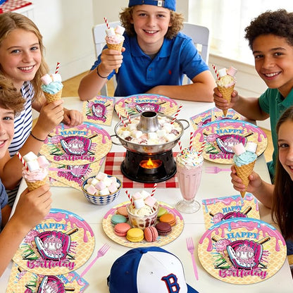 EUOYUFO 96Pcs Ice Cream Party Decorations Tableware Set Ice Cream Baseball Drip - Image 6