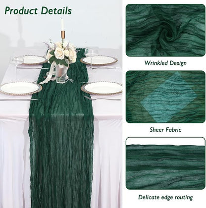 3 Pack Dark Green Cheesecloth Table Runner 120 Inch Boho Wedding Decor | - Image 3
