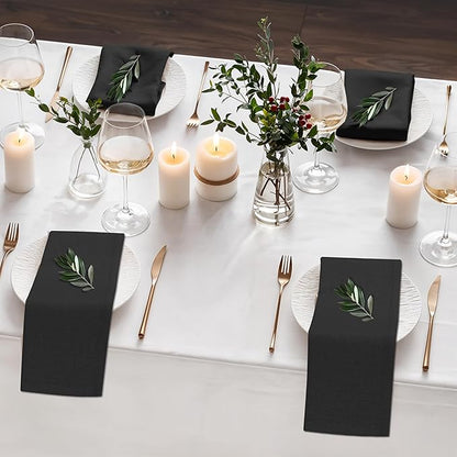 Ruvanti Linen Napkins Set of 12, 18x18 Cloth Napkins, Cotton Linen Blend Napkins Cloth Washable, Soft, Reusable Dinner Napkins for Wedding, Parties, Christmas, Thanksgiving, Everyday Use - Black