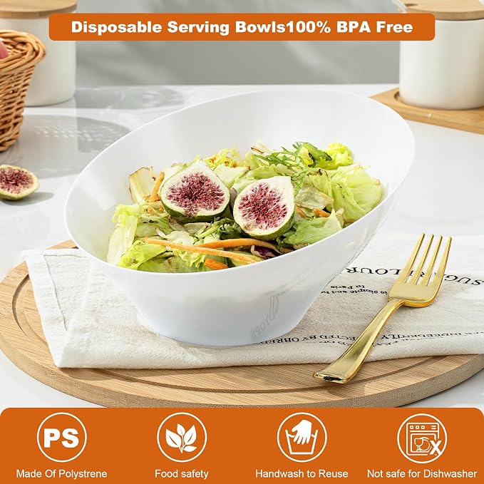 5 Pack white Plastic Serving Bowls - Image 3