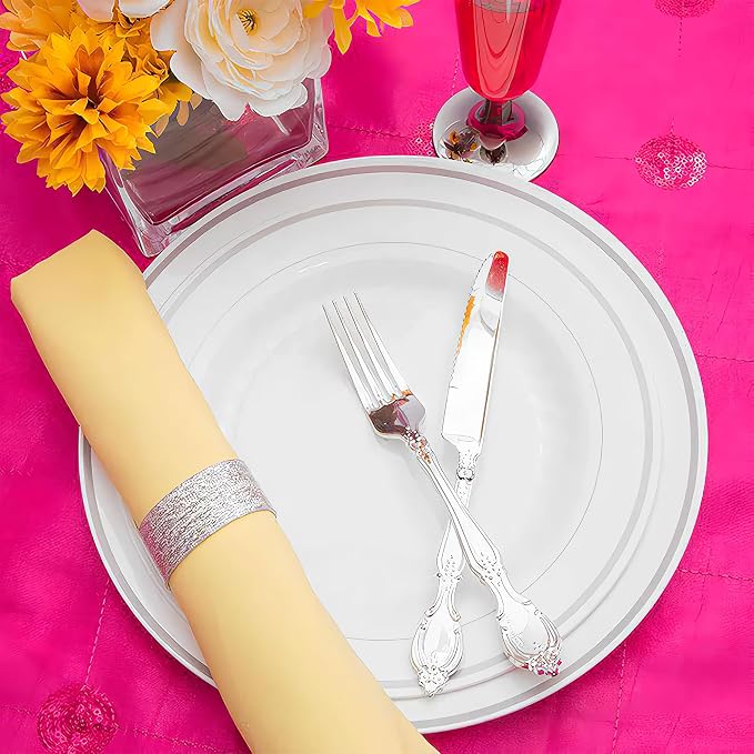 Kaya Elegant Silver & Gold Rim Disposable Pastry Plates - Image 6