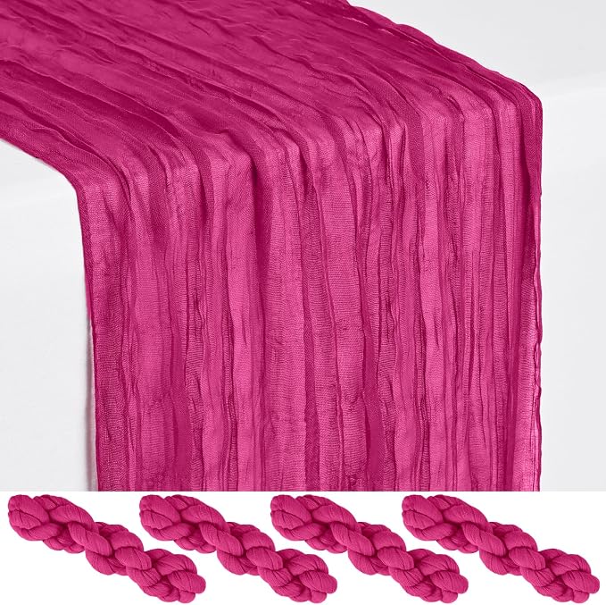 Showgeous 4 Pack Fuschia Cheesecloth Table Runner, 17 x 108 Inches | Boho by Showgeous