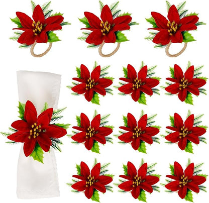 wonlex Flower Napkin Rings Set of 12, Farmhouse Red Green Napkin Rings Holder by wonlex