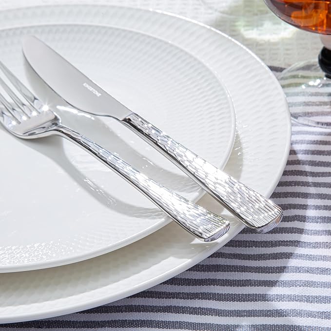 Silverware Set for 4, 20 Piece Flatware Set, 18/10 Stainless Steel | Hammered - Image 6
