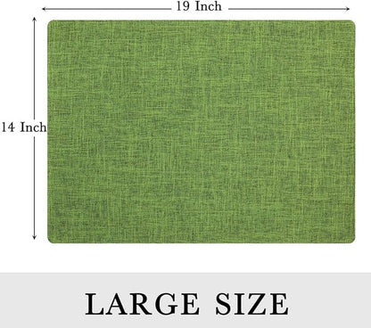 homing Cotton Linen Placemats Set of 6, Cloth Washable Farmhouse Dining Table Mats for Indoors & Outdoors, Easy to Clean, Grass Green, 13 x 19 Inch