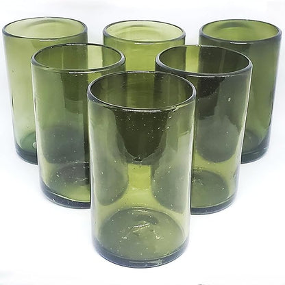 Solid Olive Green 14 oz Drinking Glasses, Recycled Glass, Toxin-Free by MexHandcraft
