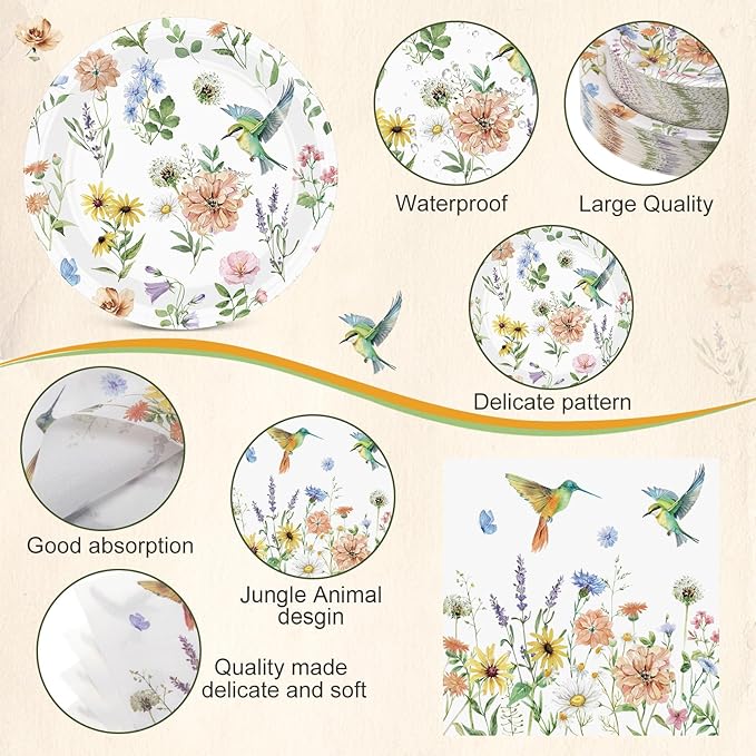 Pickmesh 250 Pcs Spring Wildflower Decoration Floral Hummingbird Themed - Image 3