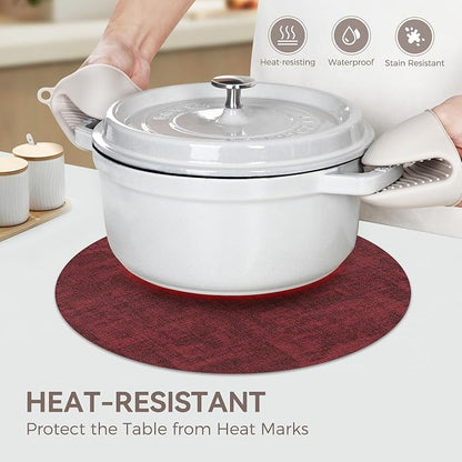 13"Round Placemats Set of 6, Reversible Faux Leather Heat Resistant Table Mats - Image 3