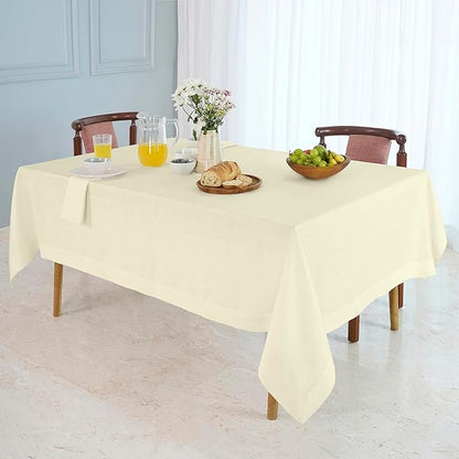 D'Moksha Homes Linen Cream Tablecloth 60 x 132 Inch - 100% Pure Linen Rectangular Tablecloth - Machine Washable Table Cloth for Spring, Easter