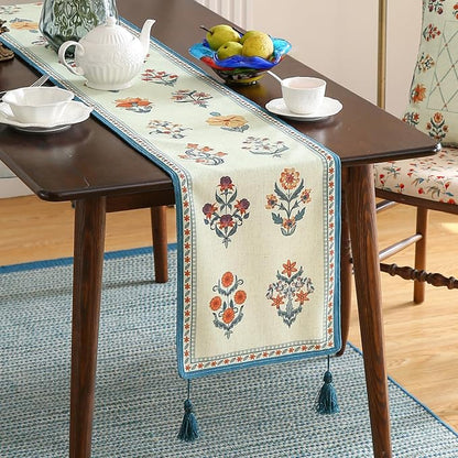 Designer French Linen Table Runner, Floral Pattern, Dining Table, Kitchen Decor - Image 2