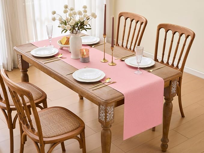 YATOJUZI Pink Table Runner Valentines Day Seasonal Summer Kitchen Dining Coffee - Image 6