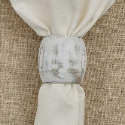 Split P Sun Washed Cuff Napkin Ring Set of 4 | Rustic Cream Mango Wood Napkin Holders with Antique Finish | 2" x 2.5" | Farmhouse, Coastal & Boho Table Decor