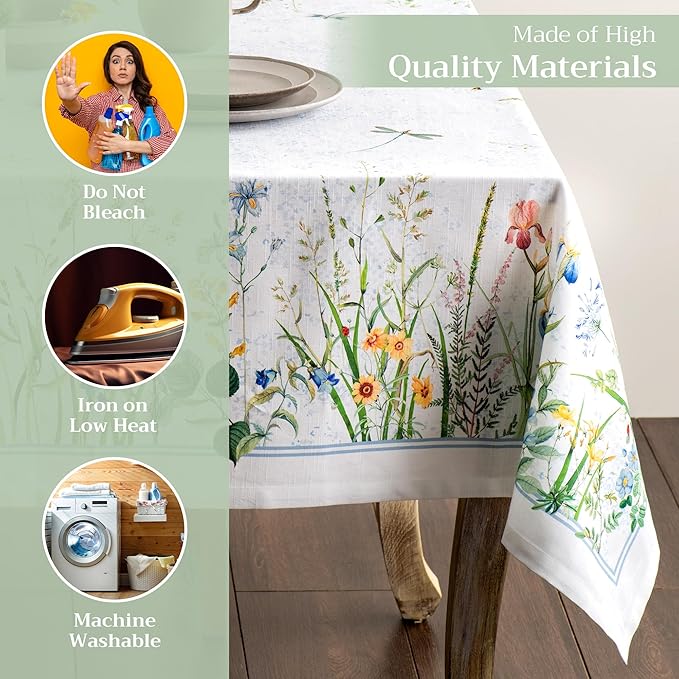 Maison d' Hermine Table Cloth Rectangle Table 100% Cotton 70 x 140 Inches Tablecloth Reusable Decorative for Dining Room Farmhouse Home Valentines Day Decorations Spring Summer - Fleurs De Mai