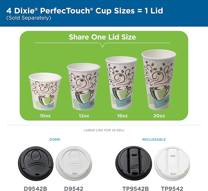 Dixie PerfecTouch 12 oz Paper Coffee Cup and Lids By GP PRO, Coffee Haze Design - Image 13