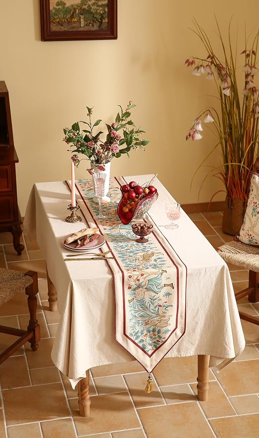 patdrea Designer Idyll Linen Table Runner, Vintage Beige Farmhouse - Image 7